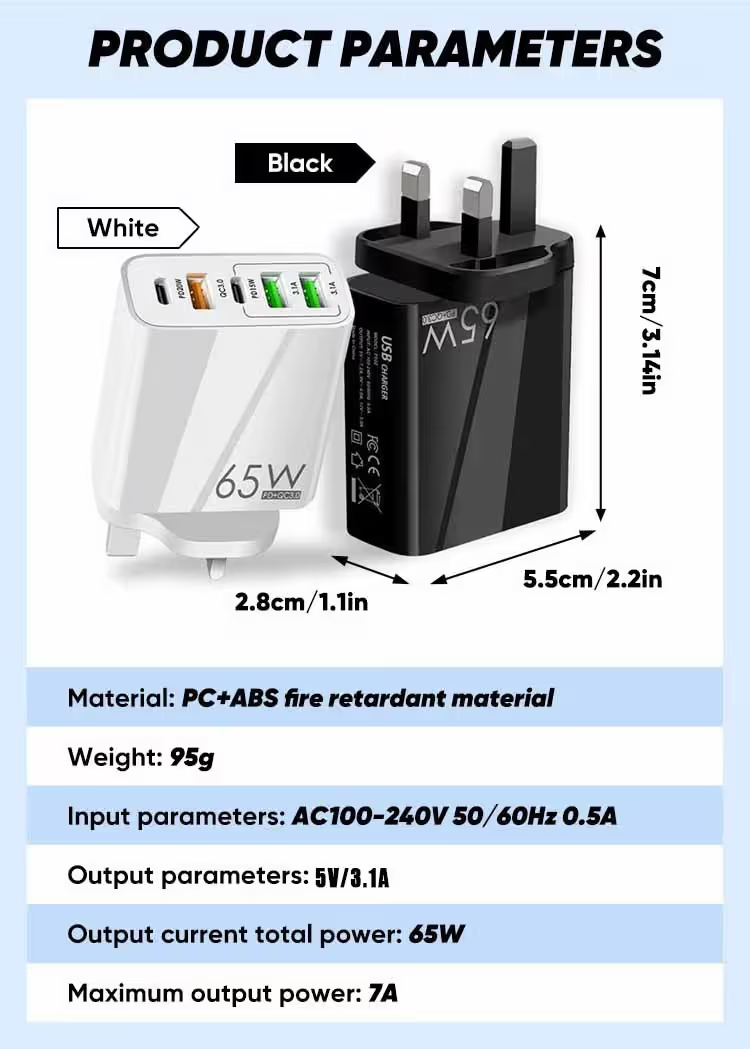 ⚡Secret to Faster Phone Performance⚡65W Multi-Port Fast Wall Charger for Extended Phone Battery Life