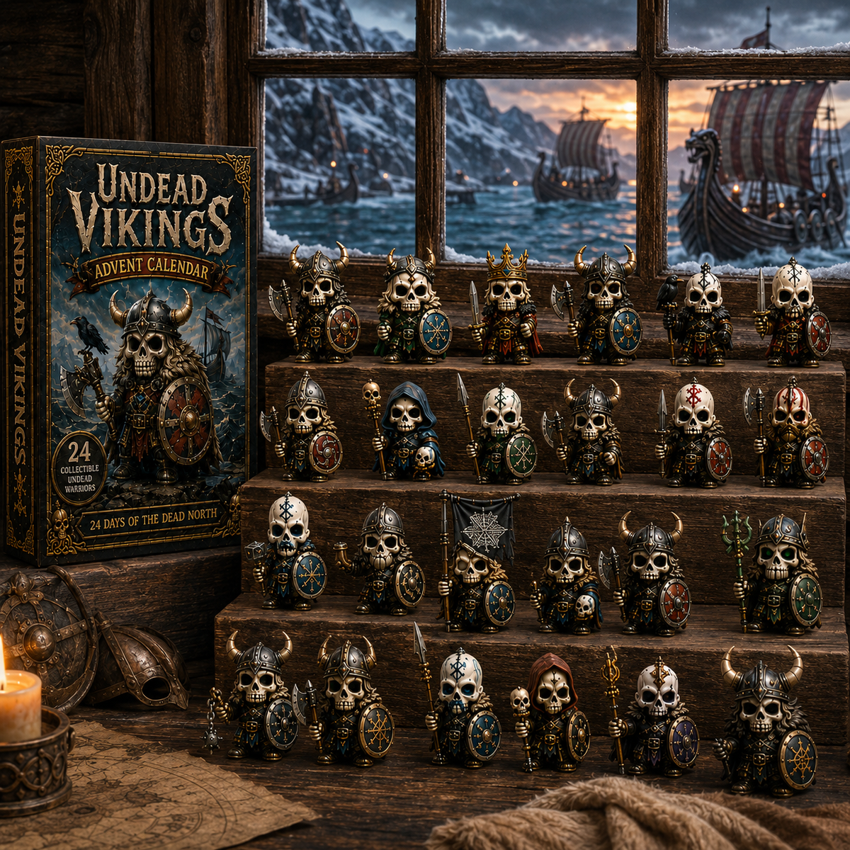 ⚔️Undead Vikings Advent Calendar 2026 – 24-Day Countdown with Collectible 3D Undead Warrior Miniatures, Acrylic Charms Blind Box