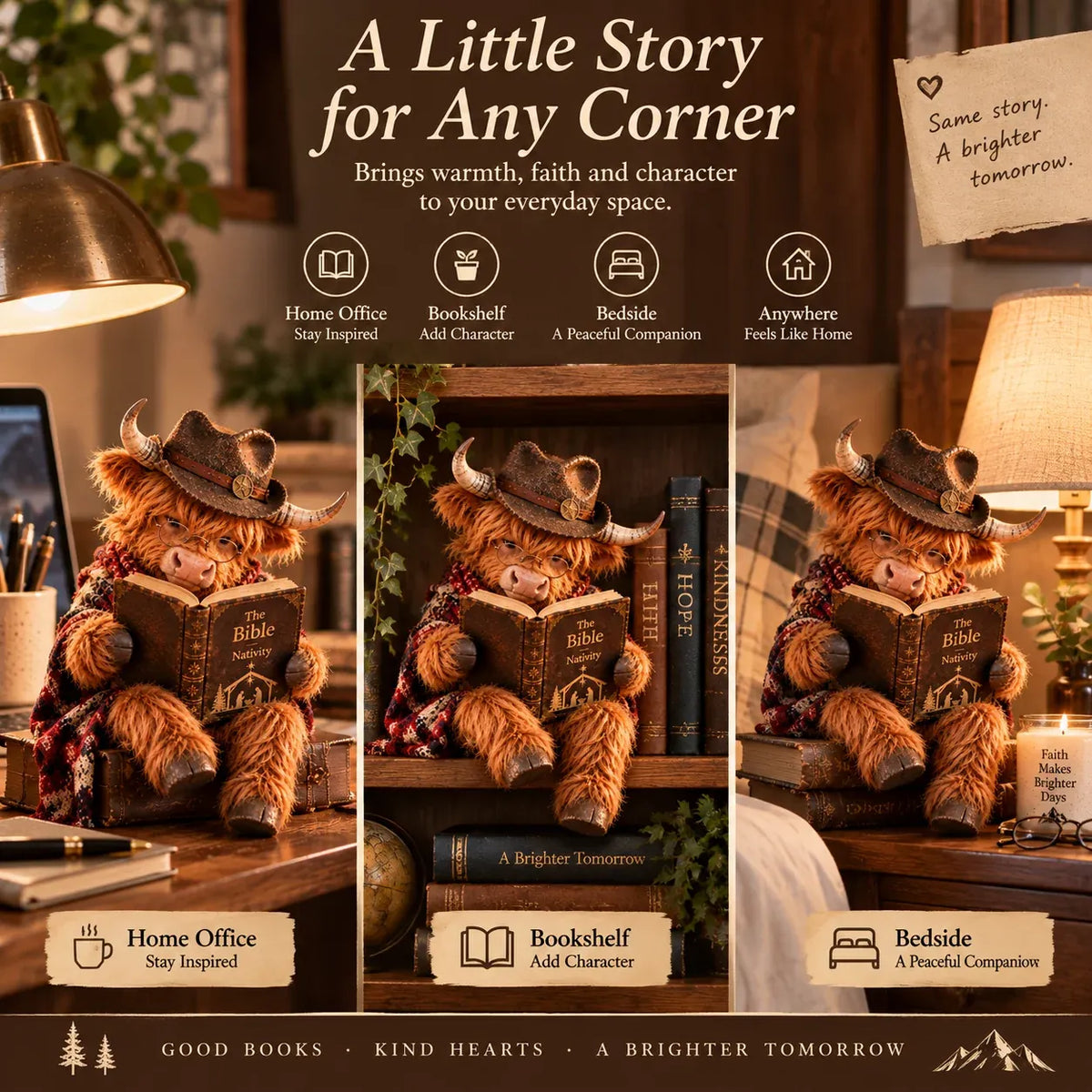 🔥⏳ Last Day 49% OFF – 🐮 Highland Cow Bible Nativity Figurine | Bookish Christmas Faith Décor for Shelves, Desks & Meaningful Gifts 🎄