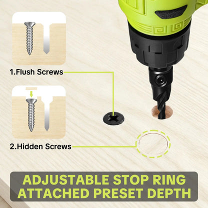 🛠️✨15-Piece Countersink Drill Bit Set – 1/4' Hex Shank, Depth Stop & Quick-Change Design
