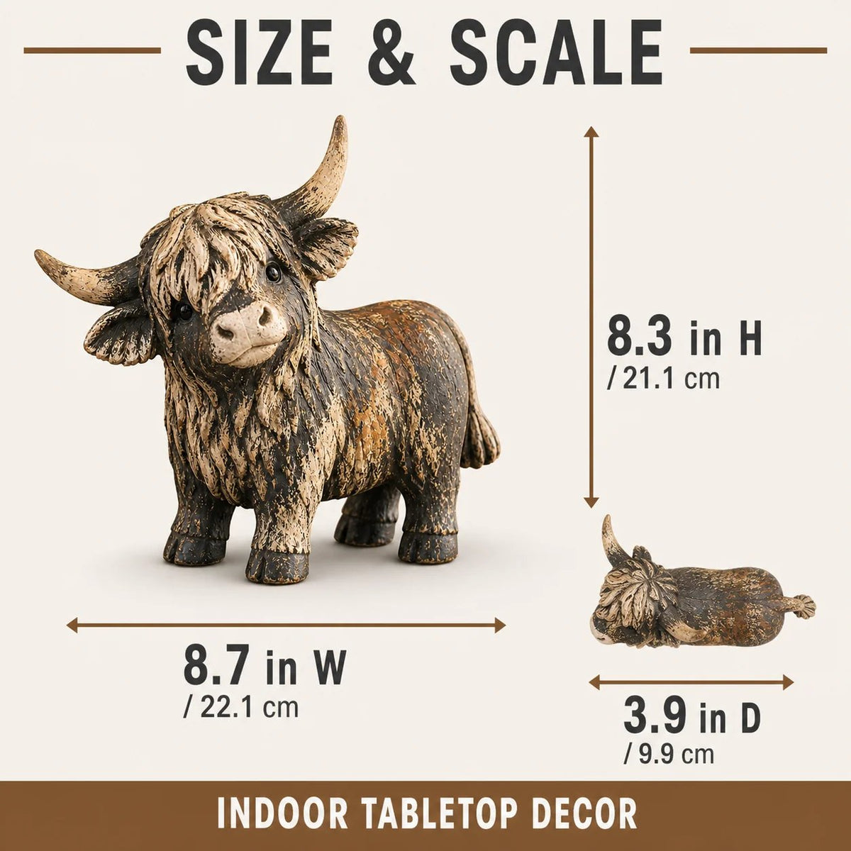 🐮 Rustic Highland Cow Figurine – Charming Farmhouse Tabletop Decor