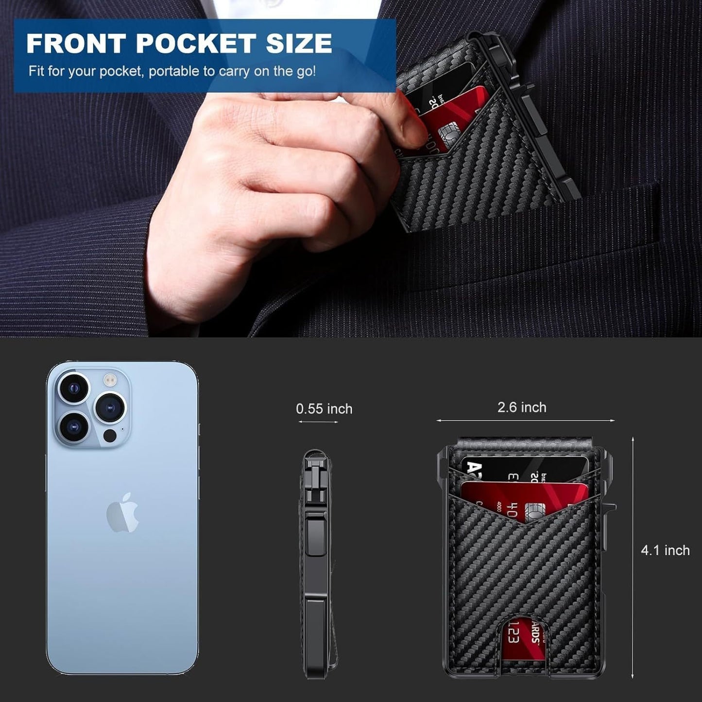 ✨Last Day 49% OFF - Slim Wallet for Men with Pop-Up Aluminum Case, RFID Blocking & Money Clip | Minimalist Leather Bifold Card Holder