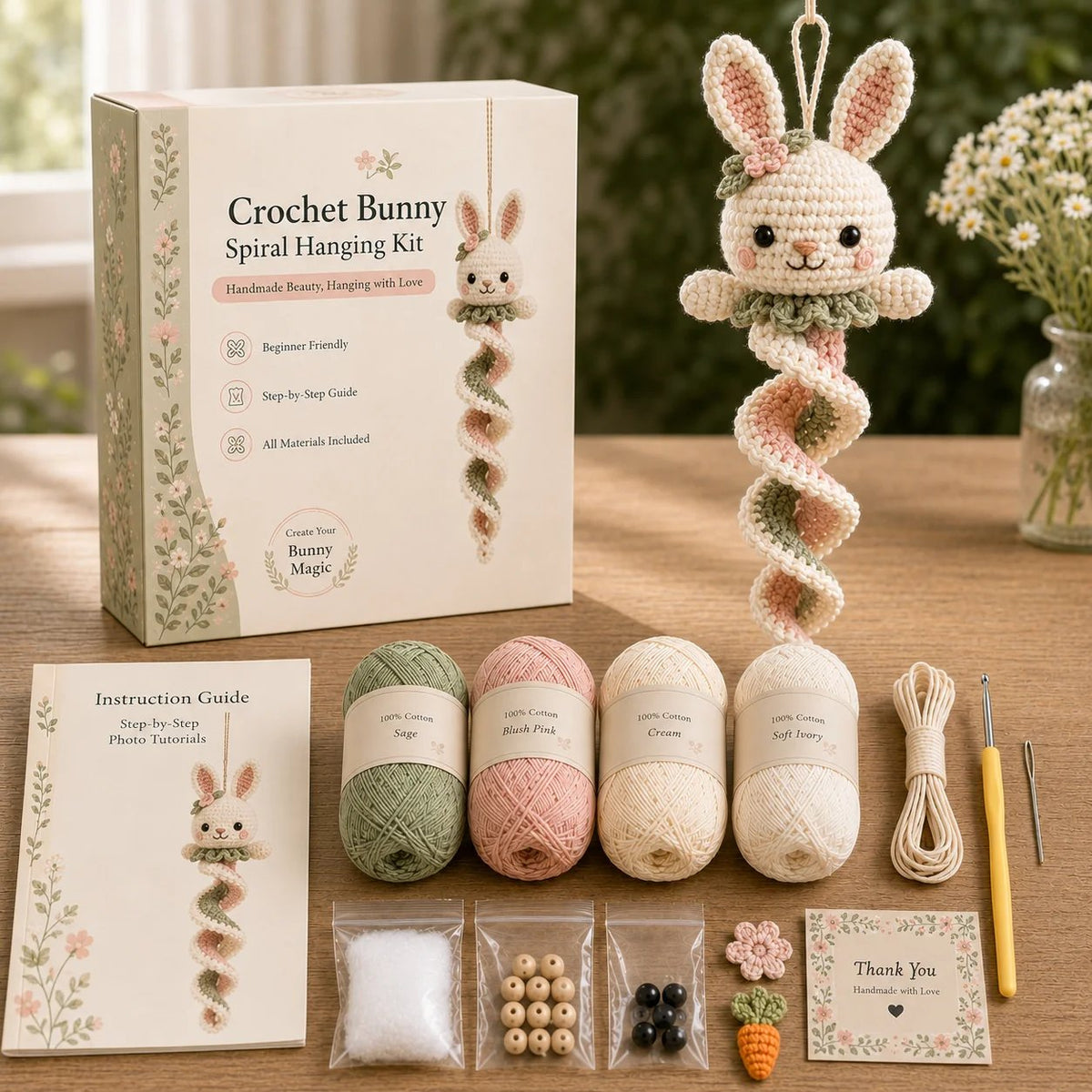 🧶🌿 Crochet Spiral Hanging Kit – Beginner-Friendly DIY Garden Animal Decor