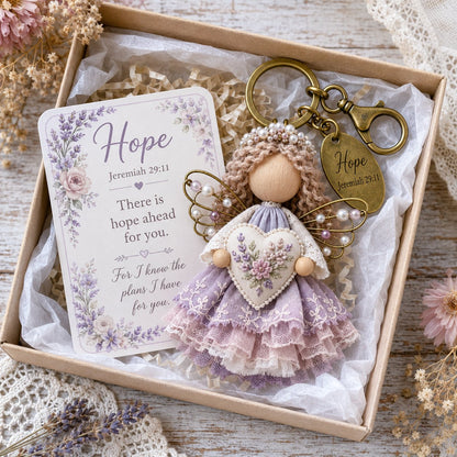 🪽 Faith Guardian Keychain Scripture Gift Set Collection | Layered Fabric Charm, Inspirational Scripture Card & Ready-to-Gift Box Included 💕