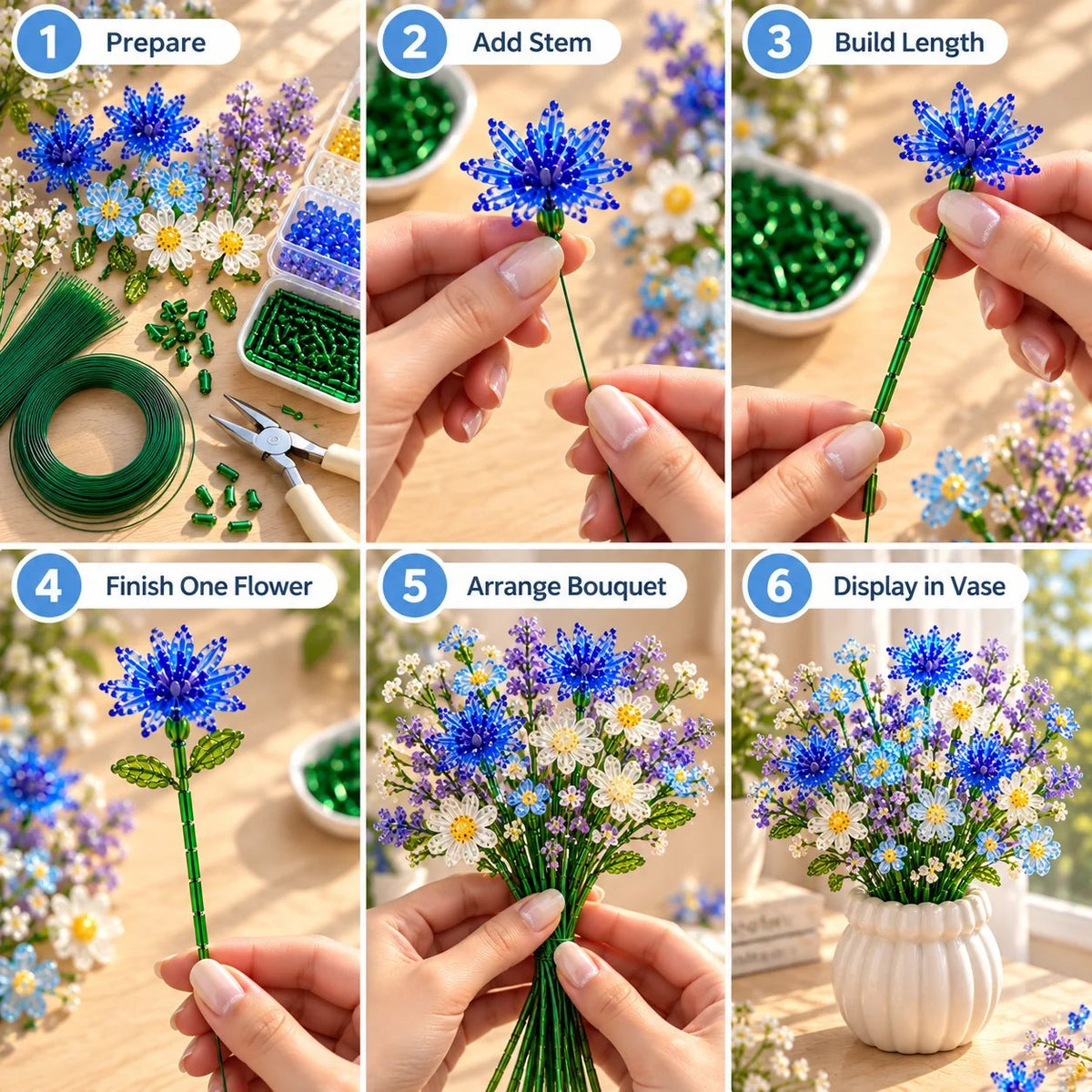 🏆Limited Time Sale 49% OFF 🌼✨DIY Beaded Wildflower Bouquet Kit – Handmade Crystal Flower Craft Set🌸✨