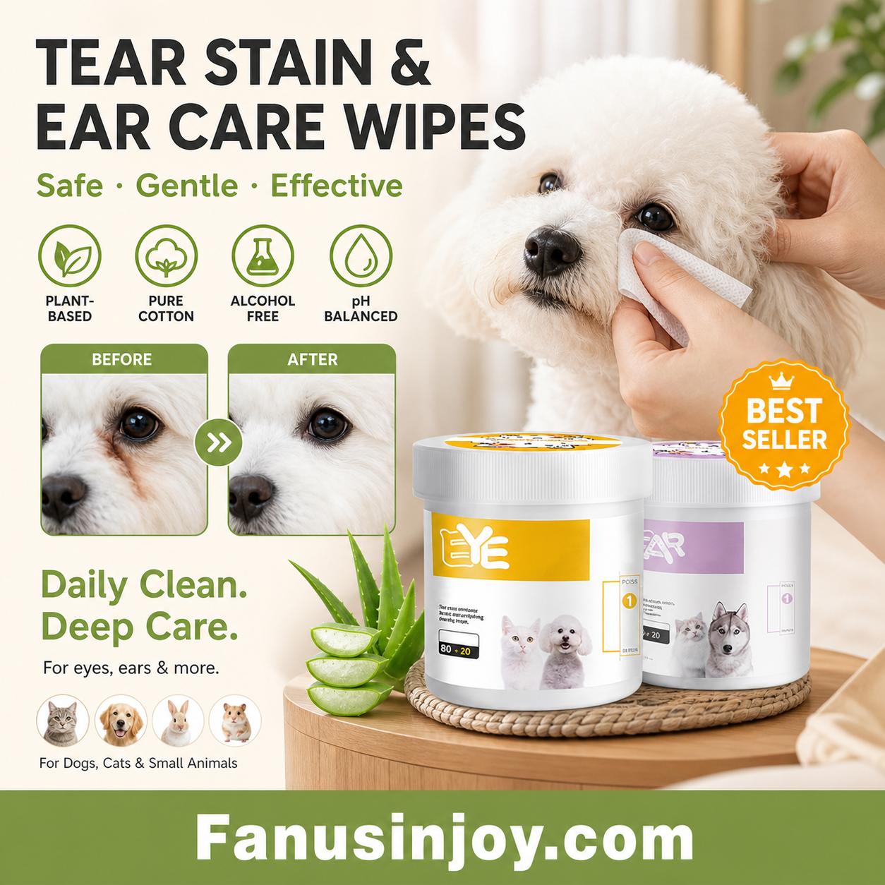 🥳2026 HOT SALE🥳💞50K+ SOLD!🐾🌿 50% OFF! Natural Plant‑Based Pet Wipes – Aloe vera & glycerin, pH‑balanced. Gently removes tear stains & earwax. Safe for daily use! 🧻✨