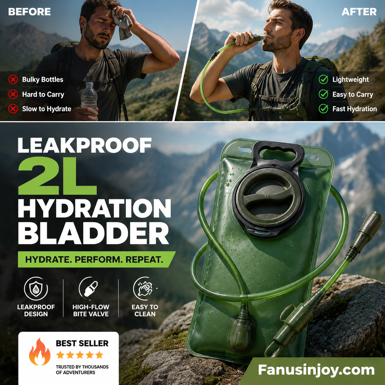 🔥40% Surprise Discount！🏕️Hydrate anytime, anywhere！💦2L Hydration Bladder with Quick-Release Tube