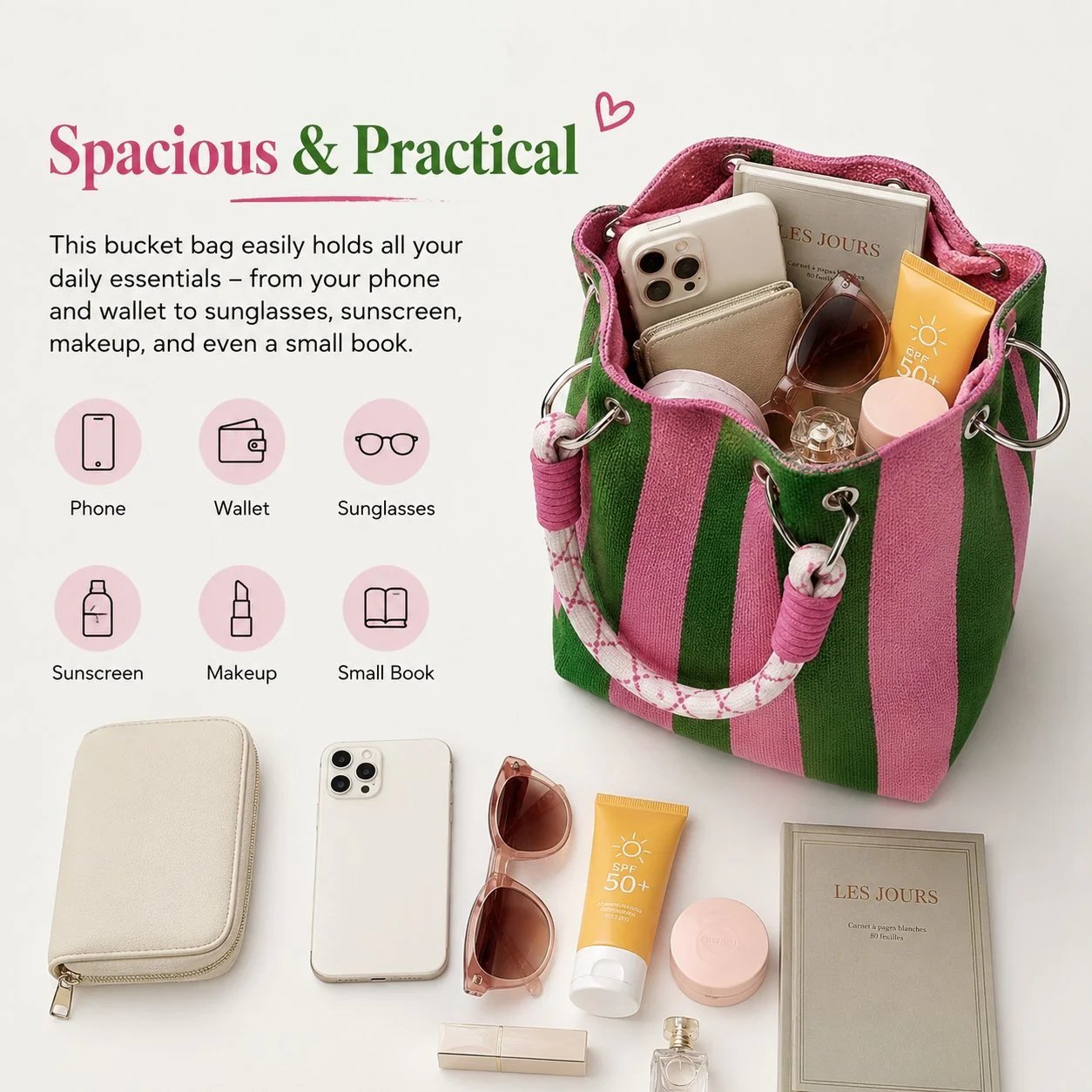 🏆👜 Limited-Time Sale: 43% OFF 🌴 Boho Striped Knit Bucket Handbag for Women – Handmade Summer Beach Shoulder Bag