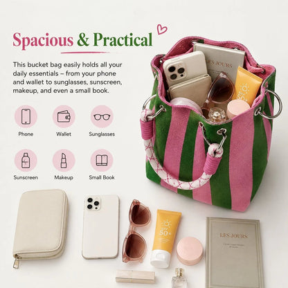 🏆👜 Limited-Time Sale: 43% OFF 🌴 Boho Striped Knit Bucket Handbag for Women – Handmade Summer Beach Shoulder Bag