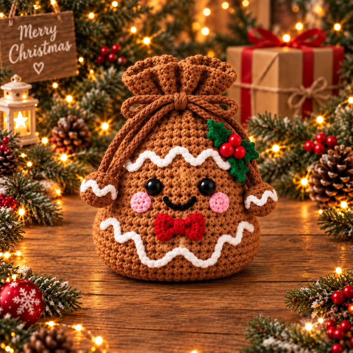 🎄 Christmas Crochet Character Gift Pouch | Reusable Drawstring Gift Bag — 12 Festive Designs