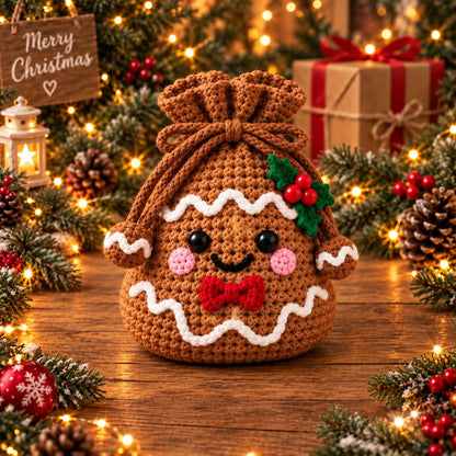 🎄 Christmas Crochet Character Gift Pouch | Reusable Drawstring Gift Bag — 12 Festive Designs