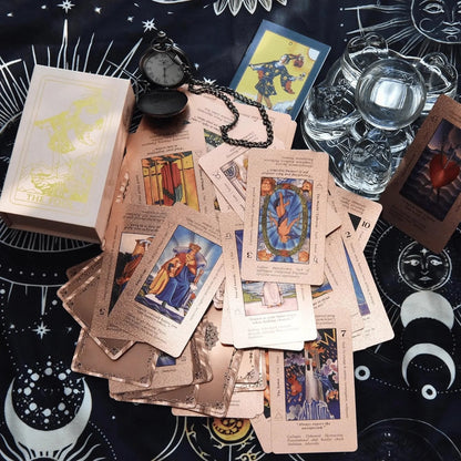 ✨ Witchy Cauldron Tarot Card Set – Rose Gold Accents, Complete Guide Book & Velvet Pouch 🎴📖