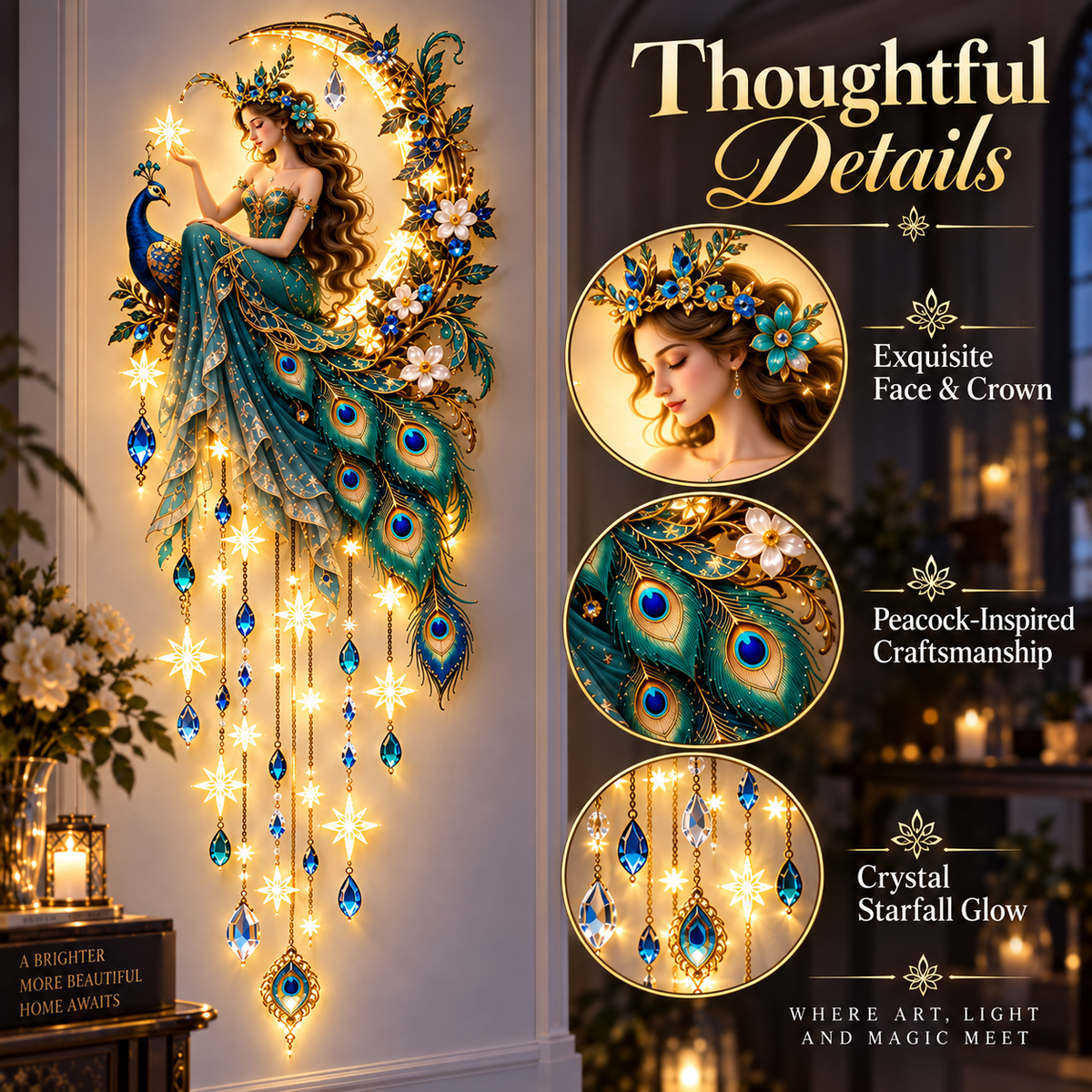 🔥 Last Day 49% OFF🦚 Peacock Fairy Starfall Wall Light