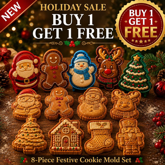 💥ONLY ￡7.99!!!🎁 BUY 1 GET 1 FREE | Christmas Baking Moulds – 8 Festive Designs 🎄