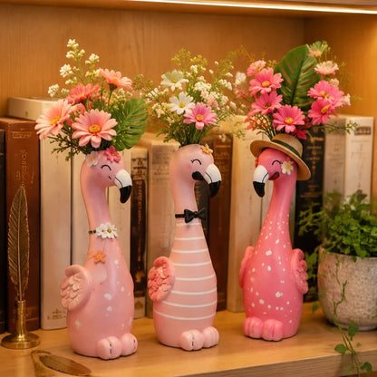 🦩Cute Flamingo Decorative Vase 🌸 5 Styles Resin Figurine Vase Tabletop Centerpiece Indoor Home Shelf Decor Gift