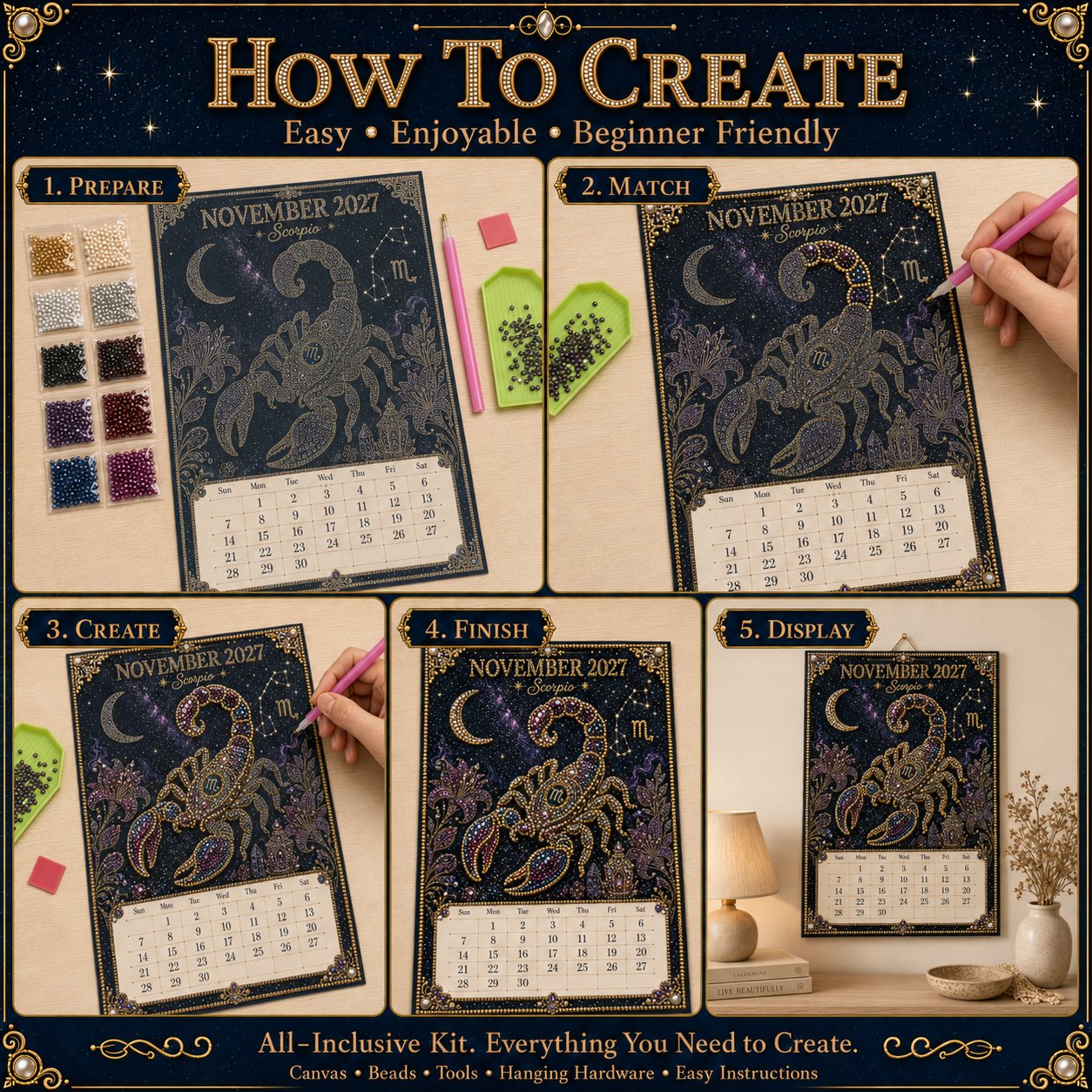 ⏳ Last Day 49% OFF – 🌙 Beginner-Friendly 2027 Twelve Zodiac Bead Art Calendar Kit | Complete Kit with Zodiac Design Base, Decorative Beads & Step-by-Step Guide Included 💕