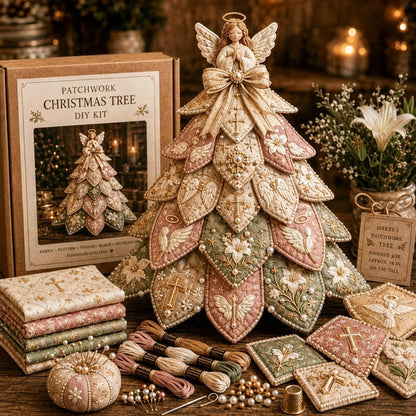 ✝️ Beginner-Friendly Tree of Faith 3D Quilted Christmas Tree Sewing Kit | Complete Kit with Coordinated Fabrics, Beads & Step-by-Step Guide Included 💕