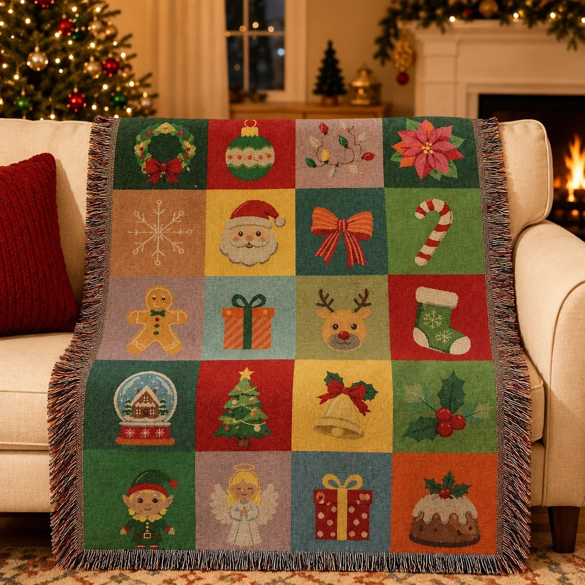 🎃 Vintage Halloween Jacquard Woven Throw Blanket with Fringe