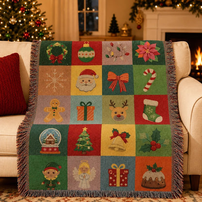 🎃 Vintage Halloween Jacquard Woven Throw Blanket with Fringe