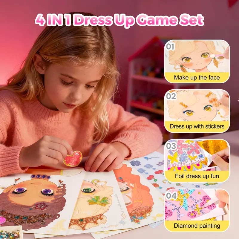 Top-selling gift of 2026 (No. 1)🎅 Special Diamond Painting & Princess Book Makeup Craft Kits Foil Art Books Set Play on Paper