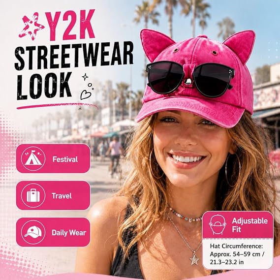🧢Y2K Cat Ear Trucker Hat with Detachable Sunglasses Vintage