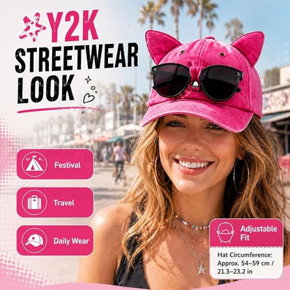 🧢Y2K Cat Ear Trucker Hat with Detachable Sunglasses Vintage