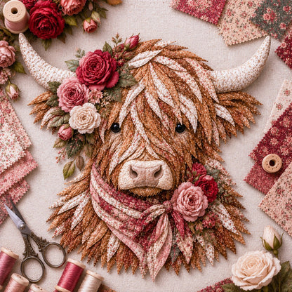 ⏰LAST DAY 49% OFF - 🐮💐🌸 Birth Flower Highland Cow 3D Layered Fabric Art DIY Kit | Complete Kit Included ✂️ Pre-Cut Pieces • Glue or Stitch Your Way • Create a Cozy 3D Highland Cow Decor 💕