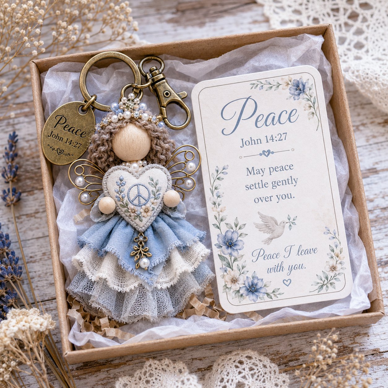🪽 Faith Guardian Keychain Scripture Gift Set Collection | Layered Fabric Charm, Inspirational Scripture Card & Ready-to-Gift Box Included 💕