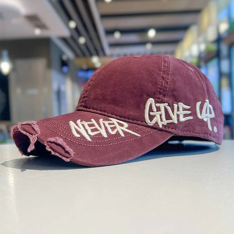 Unisex "Never Give Up" Embroidered Baseball Cap – Adjustable Curved Brim Sun Hat