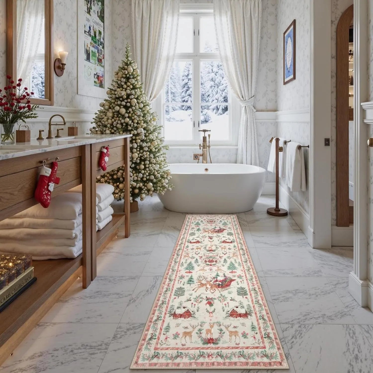 🎄🔥Soft Christmas Tree Santa Claus Carpet Runner