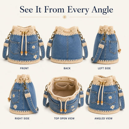 🔥Hot Sale! 50% Off!✨👜Handmade Crochet Denim Bucket Bag