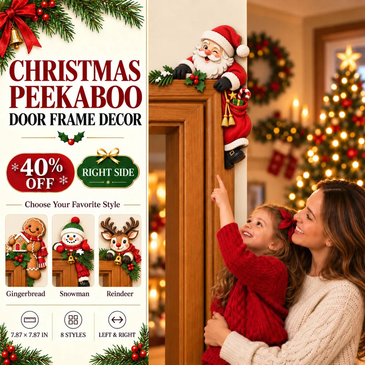 ⏳ Last Day 49% OFF – 🎄 3D Christmas Peekaboo Door Frame Corner Decor | 8 Festive Character Designs with Left & Right Options for Doorways, Entryways & Holiday Corners ✨