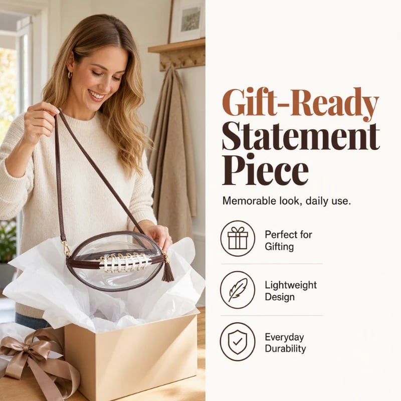 🏈 Clear Football-Shaped Crossbody Bag – Game-Day Style Meets Everyday Convenience ✨