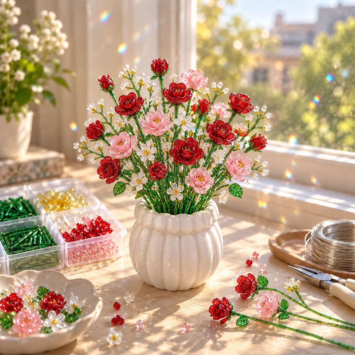 🏆Limited Time Sale 49% OFF 🌼✨DIY Beaded Wildflower Bouquet Kit – Handmade Crystal Flower Craft Set🌸✨