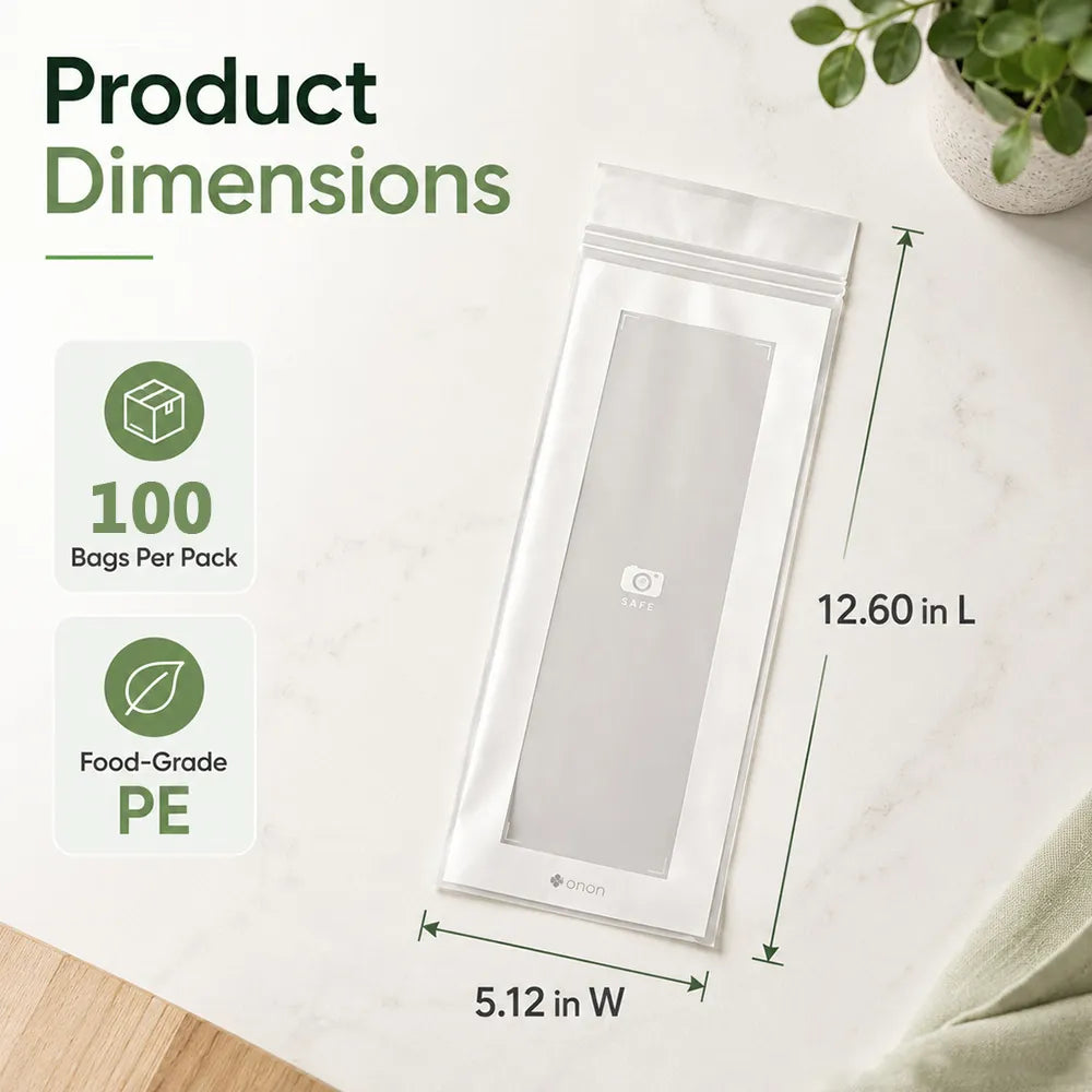 🥬 50/100PCS Reusable Long Food Storage Bags, Double-Zip Seal Freshness Bags for Kitchen