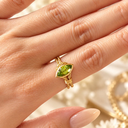 ✨ Adjustable Olive Green Gemstone Live-Rope Ring