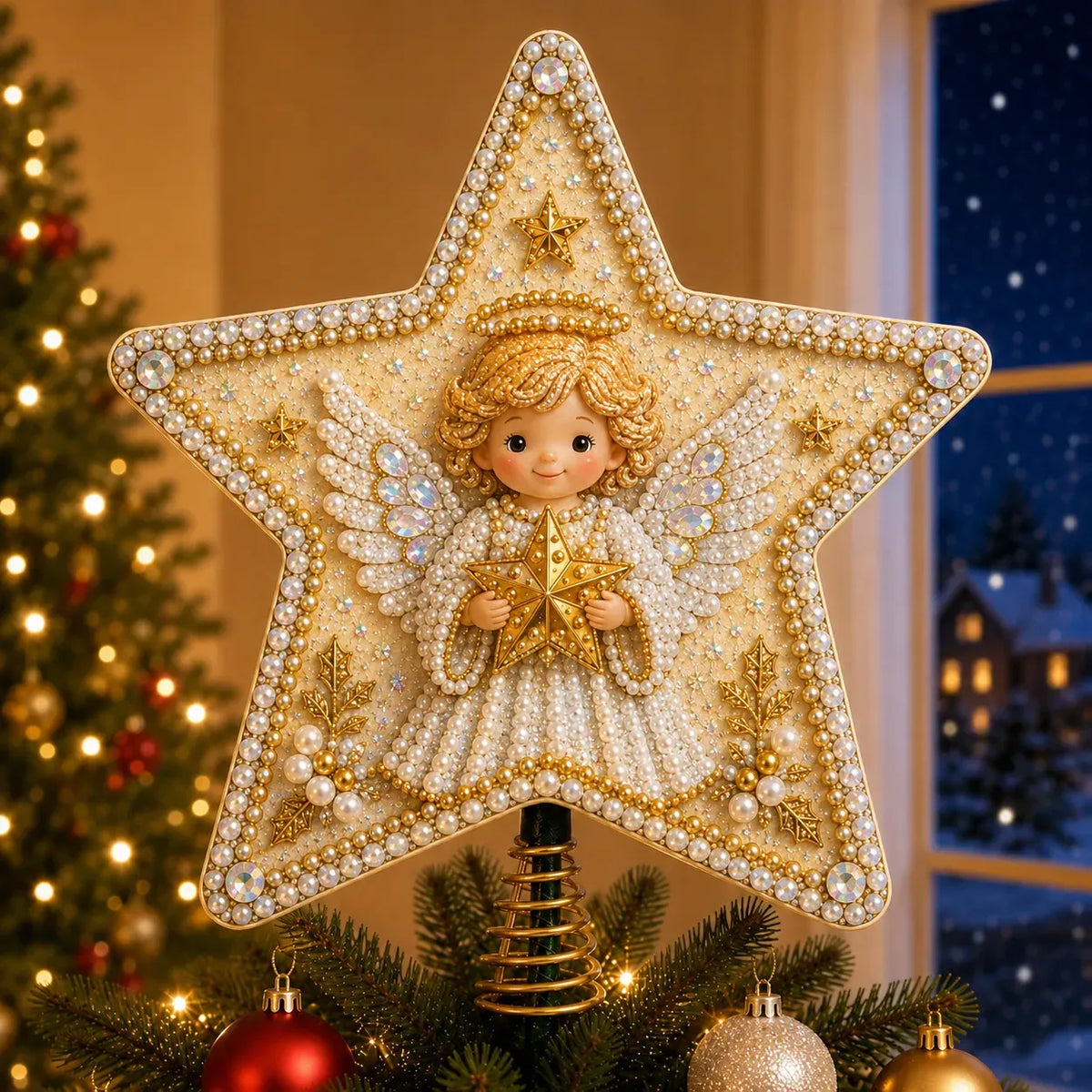 🔥LAST DAY 50% OFF - 🎄⭐ Pearl Diamond Art Christmas Tree Topper Kit