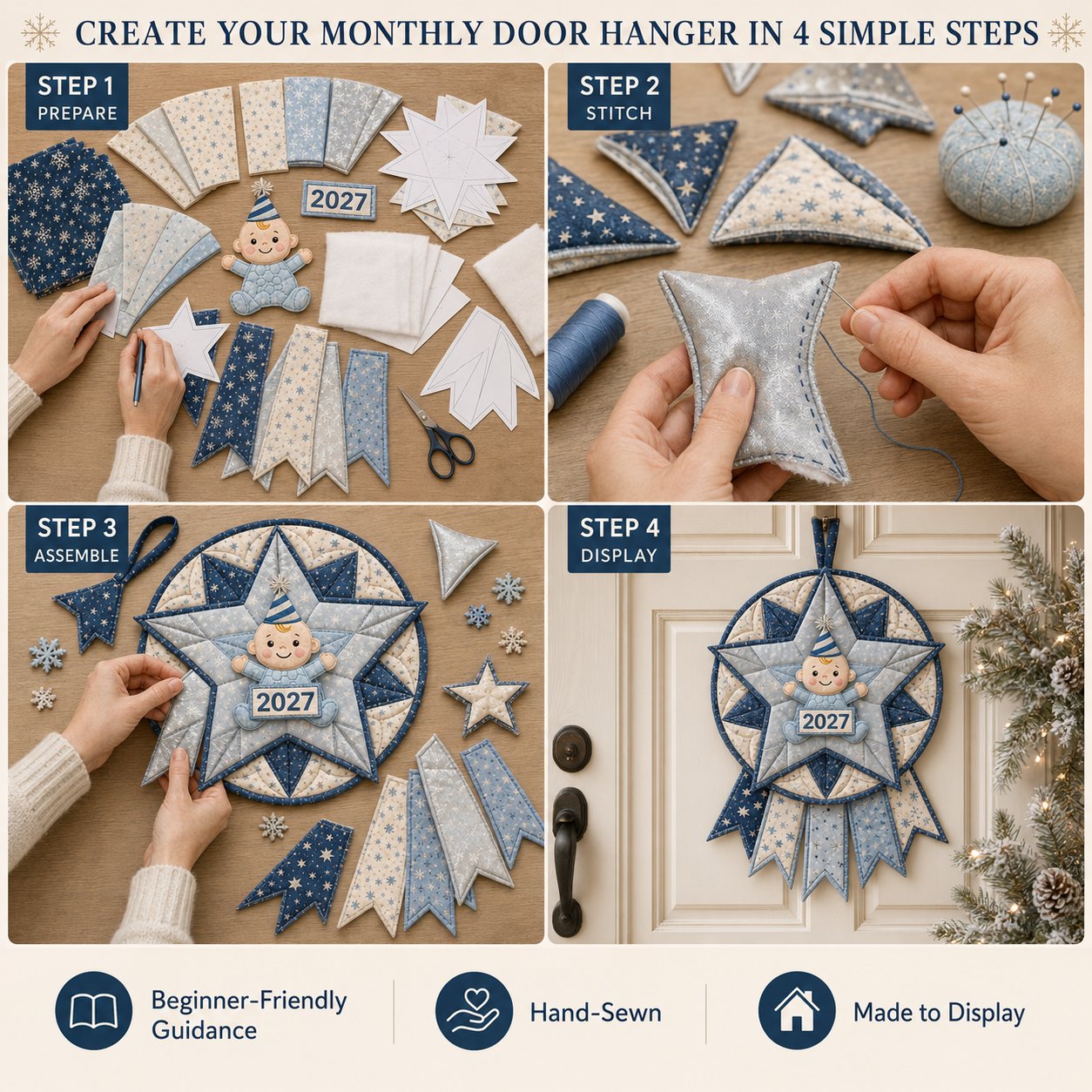 🗓️ Beginner-Friendly 12-Month Themed 3D Quilted Door Hanger Sewing Kit Collection | Complete Kit with Coordinated Fabrics, Sewing Materials & Step-by-Step Guide Included 💕