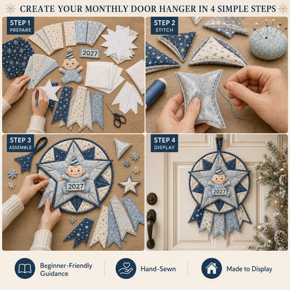 🗓️ Beginner-Friendly 12-Month Themed 3D Quilted Door Hanger Sewing Kit Collection | Complete Kit with Coordinated Fabrics, Sewing Materials & Step-by-Step Guide Included 💕