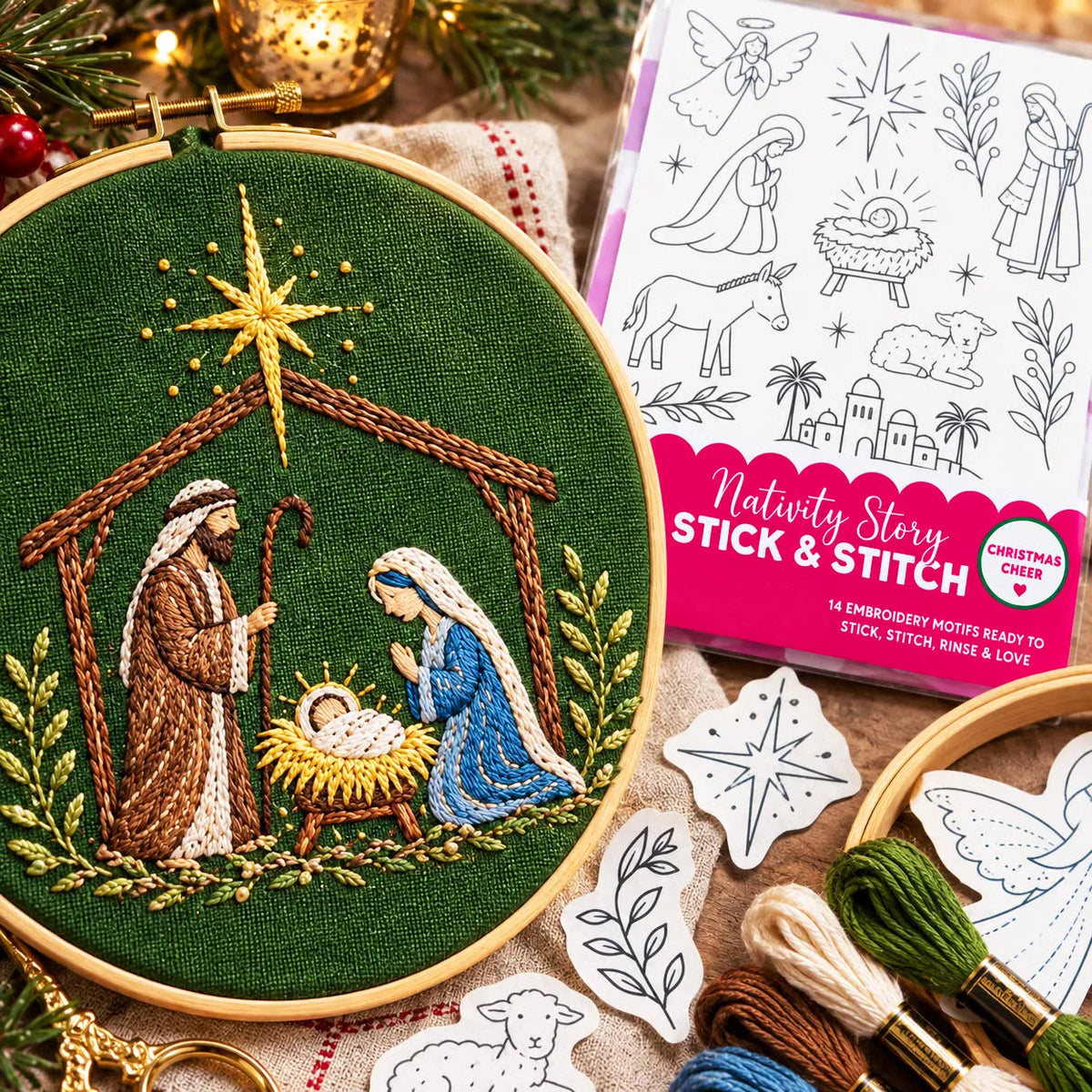 🎄Christmas Stick & Stitch Embroidery Pattern Pack – 5 Sheets / 70 Wash-Away Embroidery Motifs🧵