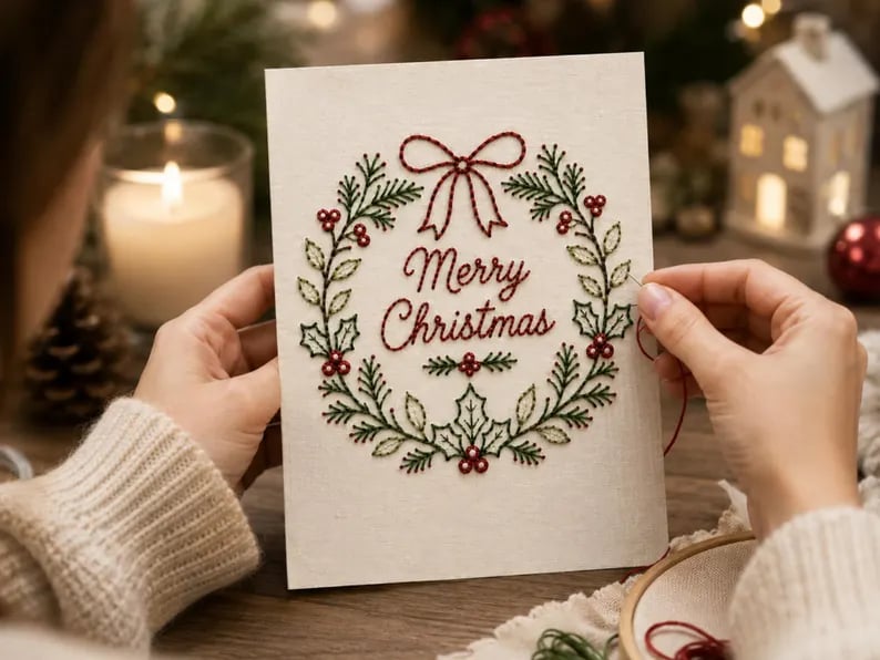 🌲 🪡 Christmas Hand Embroidery Card DIY Kit | Stitch Your Way Into the Christmas Spirit ✨ 🎁