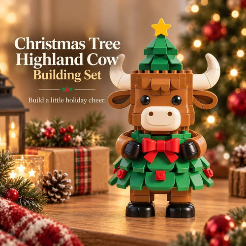 Christmas Tree Highland Cow Building Set – Festive DIY Block Toy & Holiday Display Decor
