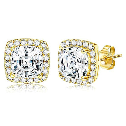 Halo Stud Earrings 2-Pack - Gold & Silver Round/Square Styles