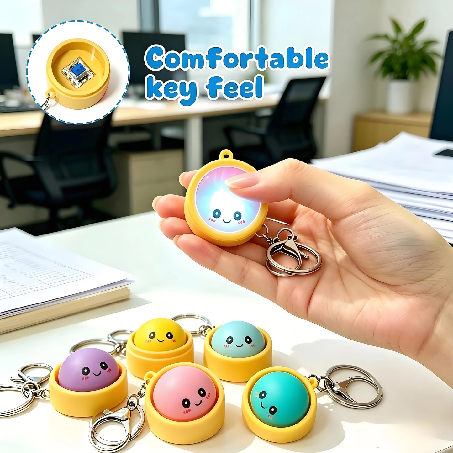 🏆 Last Day Special Price £8.99 ! 🔥Buy 1 Get 1 Free🎁Cute Dumpling Pressable Fidget Keychain - touch sensing light