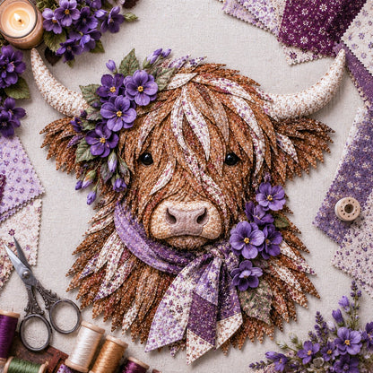 ⏰LAST DAY 49% OFF - 🐮💐🌸 Birth Flower Highland Cow 3D Layered Fabric Art DIY Kit | Complete Kit Included ✂️ Pre-Cut Pieces • Glue or Stitch Your Way • Create a Cozy 3D Highland Cow Decor 💕