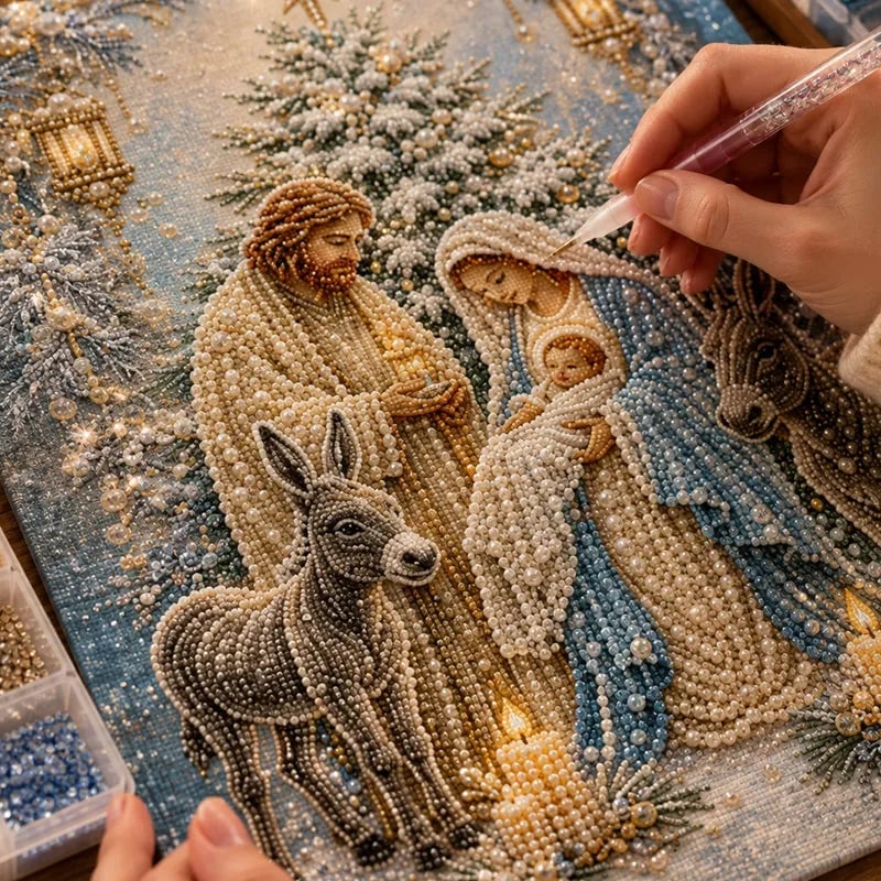 🎄 Premium 3D Diamond Jesus Birth Nativity Scene Painting Art Kit | Luxury Flocked Canvas with Scratch-Resistant Non-Fading Diamond Beads DIY Christmas Faith Decor 🌟✝️💎