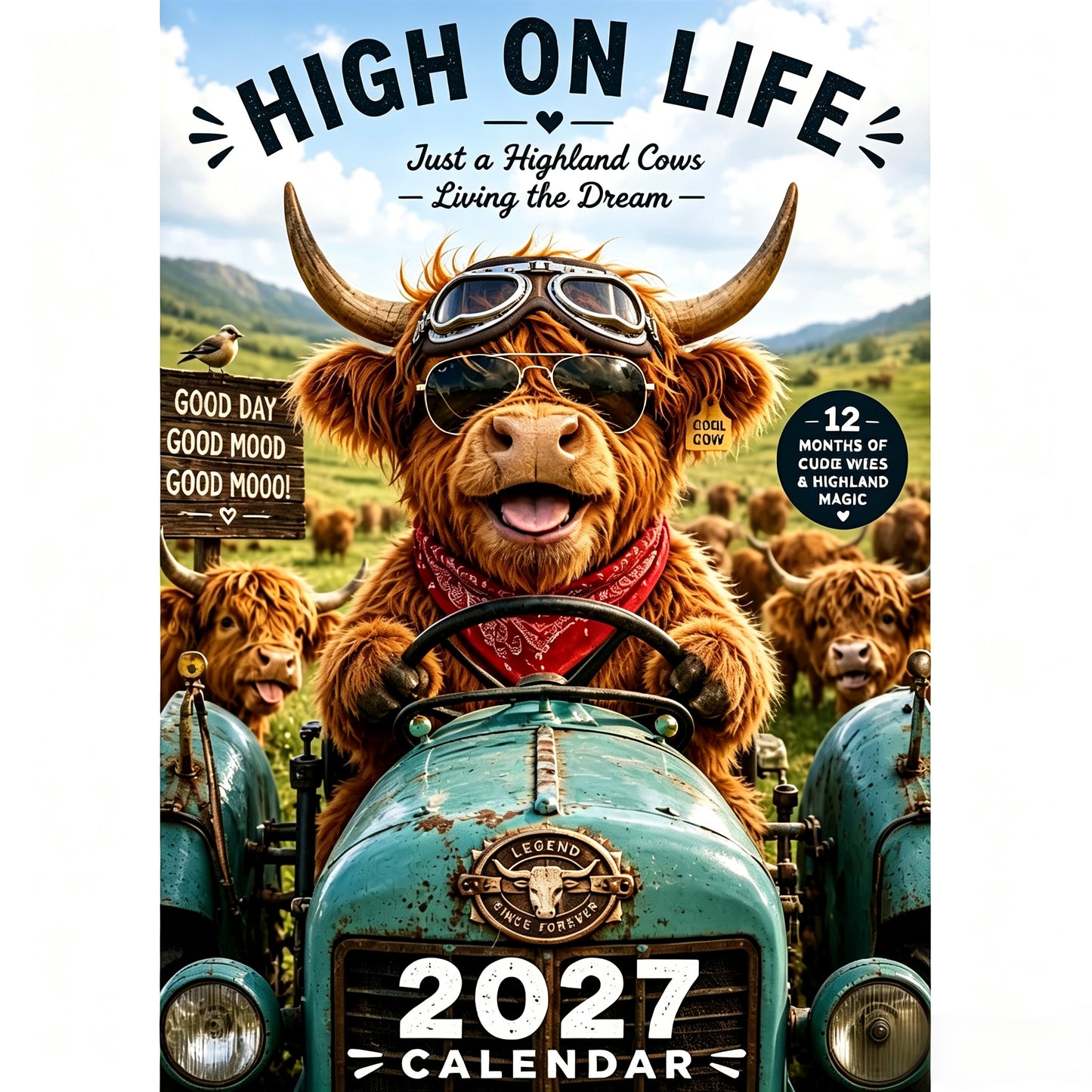 2027 Funny Highland Cows Wall Calendar A4 Hanging Calendar