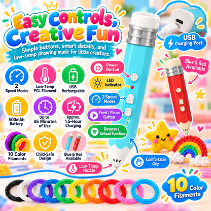 🎨 Kids Low-Temperature 3D Printing Pen Kit – Draw, Build & Create in 3D