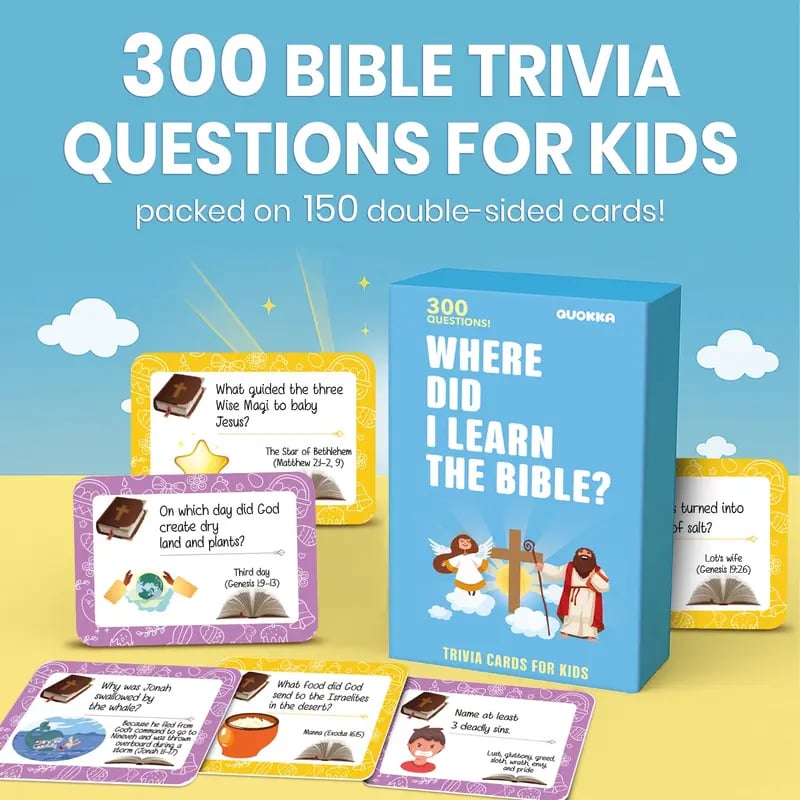 ✝️Bible Trivia Card Game – 300 Questions for Family Fun & Faith Learning (Ages 6+)