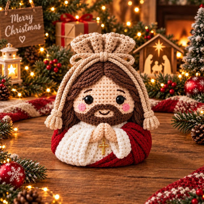 🎄 Christmas Crochet Character Gift Pouch | Reusable Drawstring Gift Bag — 12 Festive Designs